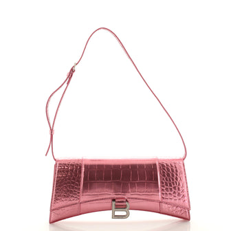 Balenciaga Hourglass Stretch Sling Bag Crocodile Embossed Leather