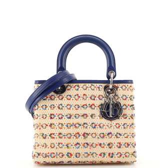 Christian Dior Lady Dior Bag Woven Raffia with Tweed and Leather Medium