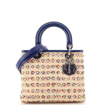 Christian Dior Lady Dior Bag Woven Raffia with Tweed and Leather Medium