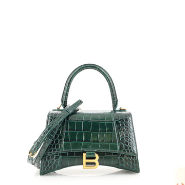 Balenciaga Hourglass Top Handle Bag Crocodile Embossed Leather Small