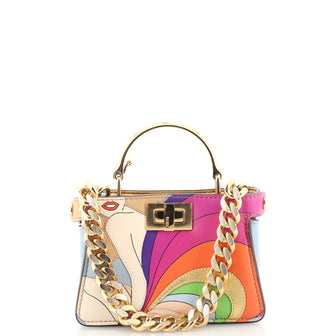 Fendi Maxi Handle Peekaboo Bag Rainbow Inlay Leather Nano
