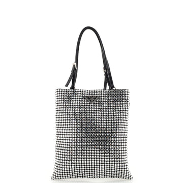 Prada Chain Flat Tote Crystal Embellished Satin Mini