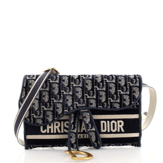 Christian Dior Saddle Slim Belt Pouch Logo Embroidered Oblique Canvas