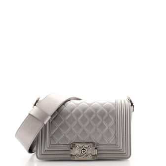 Chanel Boy Flap Bag with Strap Quilted Lambskin with Stingray Trim Small