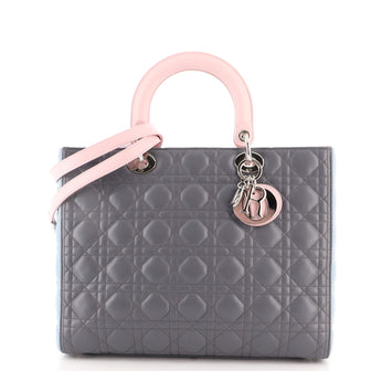 Christian Dior Tricolor Lady Dior Bag Cannage Quilt Leather Large