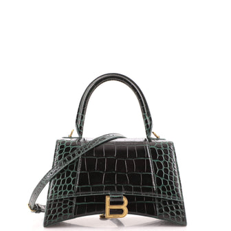 Balenciaga Hourglass Top Handle Bag Crocodile Embossed Leather Small