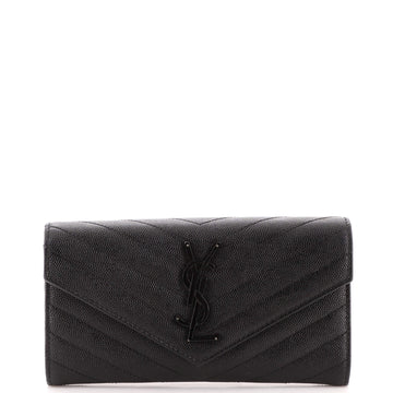 Saint Laurent Classic Monogram Flap Wallet Matelasse Chevron Leather Large