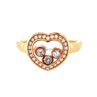 Chopard Happy Curves 3 Diamonds Heart Ring 18K Rose Gold with Diamonds and 3 Floating Diamonds