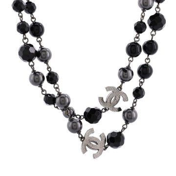 Chanel CC Station Long Necklace Metal with Faux Pearls and Beads