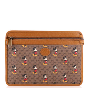 Gucci Disney Mickey Mouse Front Zip Pouch Printed Mini GG Coated Canvas