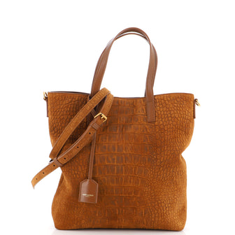 Saint Laurent Shopper Tote Crocodile Embossed Suede Toy