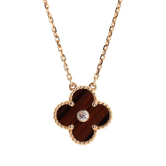 Van Cleef & Arpels Vintage Alhambra Pendant Necklace 18K Rose Gold and Tiger Eye with Diamond
