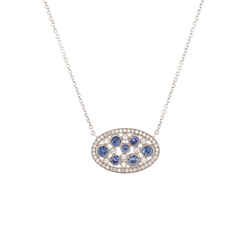 Tiffany & Co. Cobblestone Oval Pendant Necklace Platinum with Diamonds and Blue Sapphires