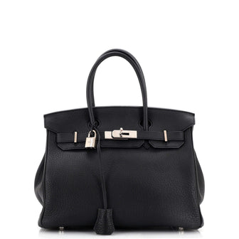 Hermes Birkin Handbag Black Fjord with Palladium Hardware 30