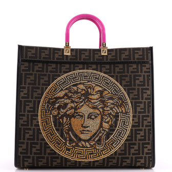 Versace x Fendi Fendace Sunshine Shopper Tote Embellished Zucca Jacquard Medium