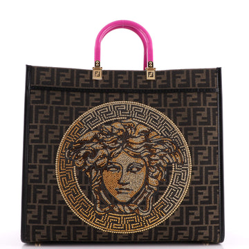 Versace x Fendi Fendace Sunshine Shopper Tote Embellished Zucca Jacquard Medium