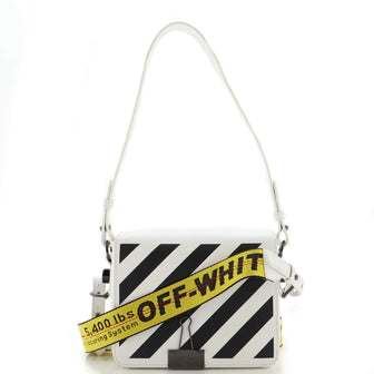 Off White Binder Clip Flap Bag Striped Leather Small