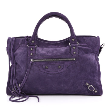 Balenciaga Baby Daim City Classic Handbag Suede Purple 2024807