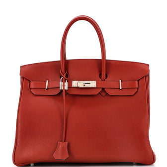 Hermes Birkin Handbag Red Togo with Palladium Hardware 35