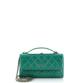 Chanel Kisslock Flap Phone Holder with Chain Quilted Shiny Calfskin