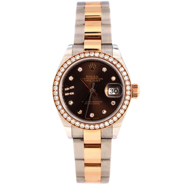 Rolex Oyster Perpetual Datejust Automatic Watch Stainless Steel and Rose Gold with Diamond Bezel and Markers and IX Numeral 28