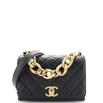 Chanel Pearl Boy Chain Flap Bag Quilted Calfskin Mini