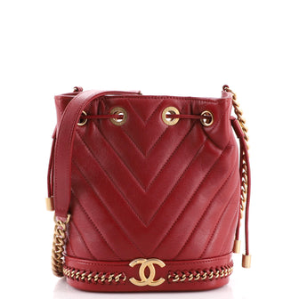 Chanel Paris-Cosmopolite Drawstring Bucket Bag Chevron Lambskin Small