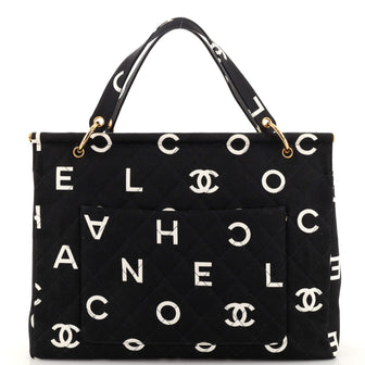 Chanel Vintage Coco Logo Shoulder Bag Quilted Printed Canvas Large