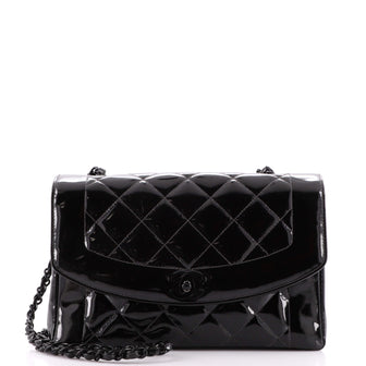Chanel Vintage So Black Diana Flap Bag Quilted Patent Medium