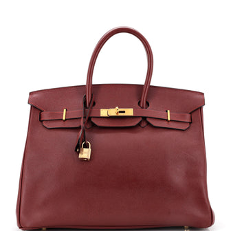 Hermes Birkin Handbag Red Courchevel with Gold Hardware 35