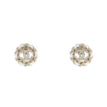 Chanel Chain Around CC Stud Earrings Metal with Leather and Crystals