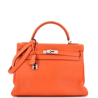 Hermes Kelly Handbag Orange Togo with Palladium Hardware 32
