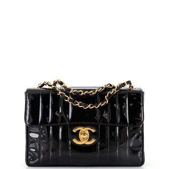 Chanel Vintage CC Chain Flap Bag Vertical Quilted Patent Jumbo