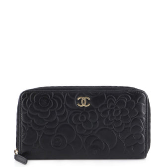 Chanel Zip Around Wallet Camellia Lambskin