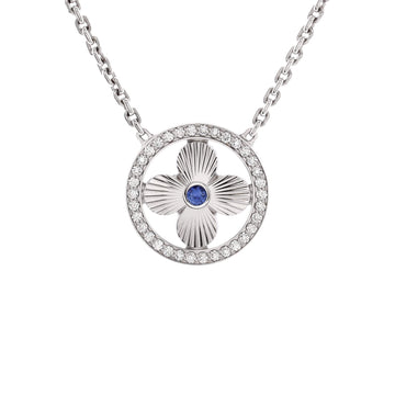 Louis Vuitton Sun Blossom Pendant Necklace 18K White Gold with Diamonds and Sapphire