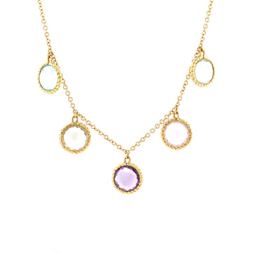 Roberto Coin Ipanema Multi Charm Necklace 18K Yellow Gold with Multicolor Gemstones