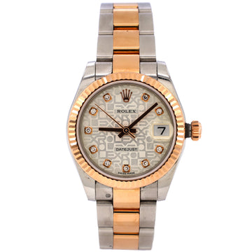 Rolex Oyster Perpetual Datejust Automatic Watch Stainless Steel and Rose Gold with Diamond Markers 31