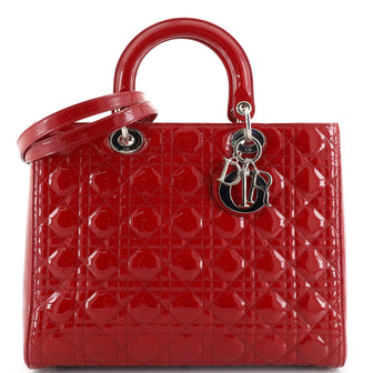 Christian Dior Lady Dior Bag Cannage Quilt Patent Large