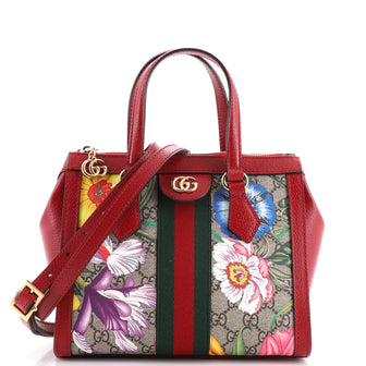 Gucci Ophidia Top Handle Tote Flora GG Coated Canvas Small