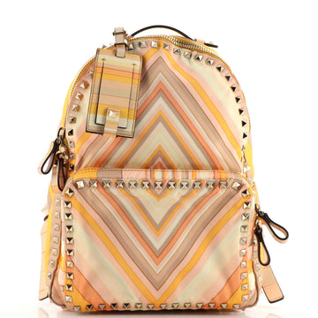 Valentino Garavani 1975 Rockstud Backpack Striped Nylon Medium