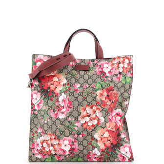Gucci Convertible Soft Open Tote Blooms Print GG Coated Canvas Tall