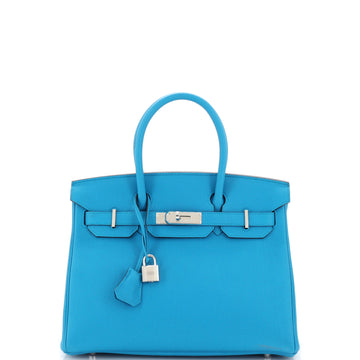 Hermes Birkin Handbag Blue Togo with Palladium Hardware 30