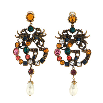 Gucci Dragon Double G Drop Earrings Metal with Crystals and Faux Pearls