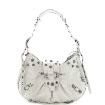 Balenciaga Le Cagole Giant Studs Shoulder Bag Crocodile Embossed Leather Small