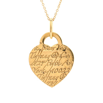 Tiffany & Co. Notes Fifth Avenue Heart Tag Pendant Necklace 18K Yellow Gold Large