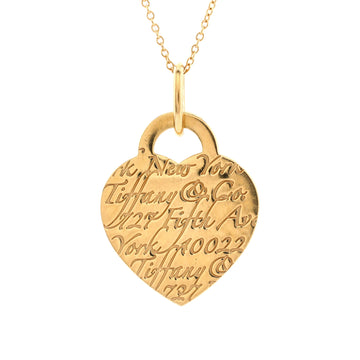 Tiffany & Co. Notes Fifth Avenue Heart Tag Pendant Necklace 18K Yellow Gold Large
