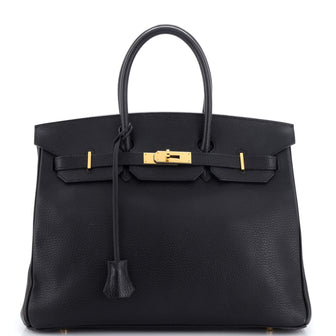 Hermes Birkin Handbag Black Ardennes with Gold Hardware 35