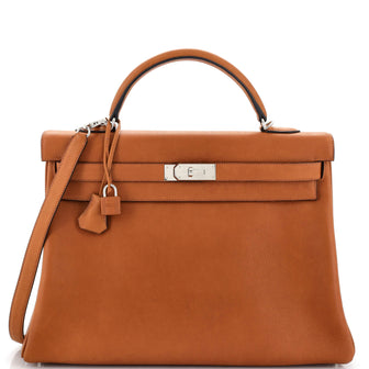 Hermes Kelly Handbag Brown Taurillon Saddle with Palladium Hardware 40