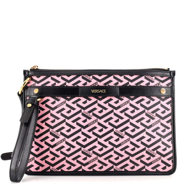 Versace Signature Convertible Pouch Bag (Outlet) La Greca Signature Coated Canvas