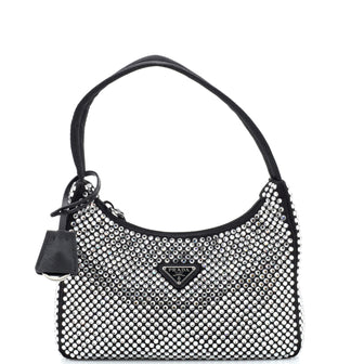 Prada Re-Edition 2000 Hobo Crystal Embellished Satin Mini